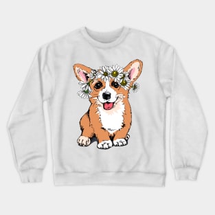 Cute Funny Corgi With Flowers on Head Artwork Crewneck Sweatshirt